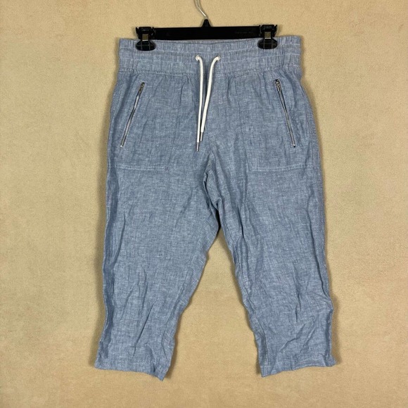 Athleta Capri‎ Linen Pants Womens 4 Elastic Waist w Drawstring Zipper Pockets - Picture 1 of 10